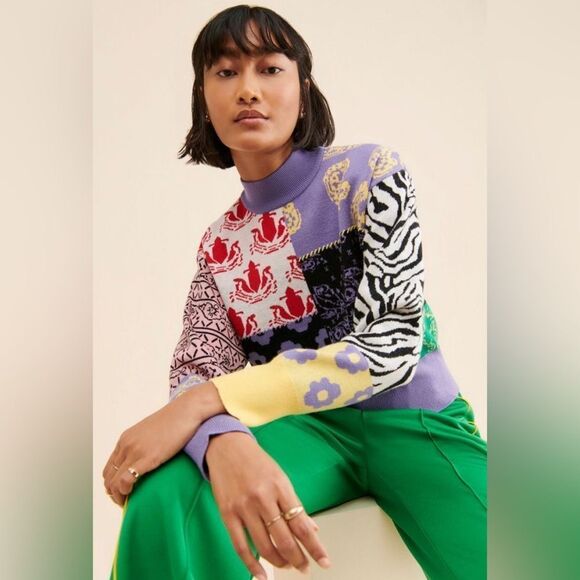 💜 Bb Dakota 💜 by Steve Madden Womens
Colorblock Print Mock Turtleneck Sweater - Picture 13 of 14